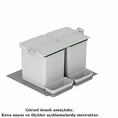 Starax 70cm Çekmece İçi Otomatik 2li Çöp Kovası 24+2 Litre Gri 2Kova Modül 70cm (S-2545-G) - Starax (1)