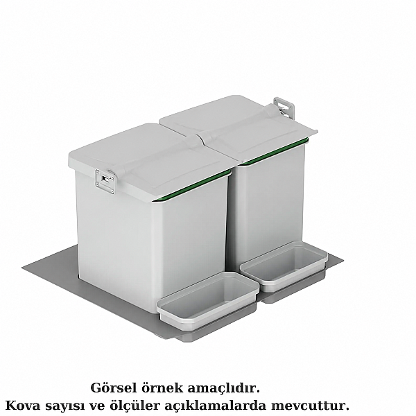Starax 70cm Çekmece İçi Otomatik 2li Çöp Kovası 24+2 Litre Gri 2Kova Modül 70cm (S-2545-G) - 2