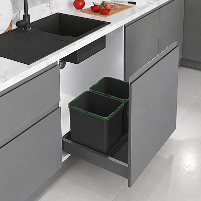 Starax 60cm Çekmece İçi Çöp Kovası 24+2 Litre Antrasit 2 Kova Modül 60cm (S-2535-A) - Starax