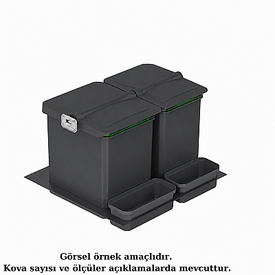 Starax 60cm Çekmece İçi Çöp Kovası 24+2 Litre Antrasit 2 Kova Modül 60cm (S-2535-A) - Starax (1)