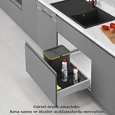 Starax 60cm Çekmece İçi Taşınabilir Sepetli Manuel Çöp Kovası 12+2 Lt Antrasit Modül 60cm (S-2533-A) - Starax