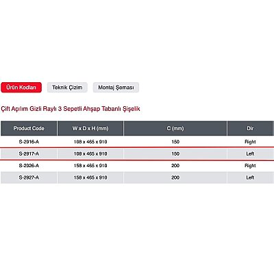 Starax Çift Açılım Frenli Gizli Raylı 3 Sepetli Sol Ahşap Tabanlı Şişelik (S-2917-A) - 3