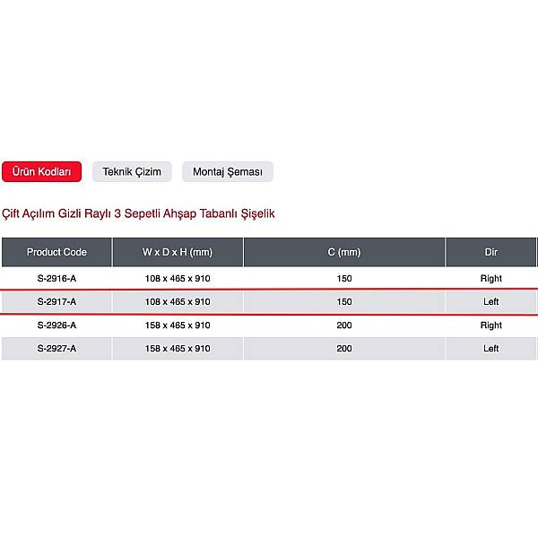 Starax Çift Açılım Frenli Gizli Raylı 3 Sepetli Sol Ahşap Tabanlı Şişelik (S-2917-A) - 3