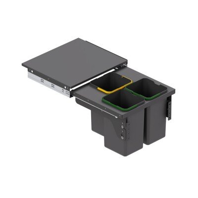 Starax 55cm 12+12+12lt Kapağa Monte Frenli Çöp Kovası Antrasit Renk 3 Kovalı (S-2384-A) - Starax (1)