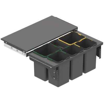 Starax 90cm 16+16+12+12+12+1Lt Kapağa Monte Çöp Kovası Frenli Antrasit Renk 5 Kovalı (S-2388-A) - Starax (1)