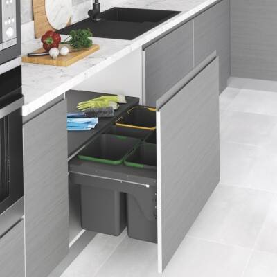 Starax 90cm 16+16+12+12+12+1Lt Kapağa Monte Çöp Kovası Frenli Antrasit Renk 5 Kovalı (S-2388-A) - 1