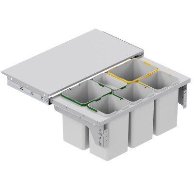 Starax 90cm 16+16+12+12+12+1Lt Kapağa Monte Çöp Kovası Frenli Gri Renk 5 Kovalı (S-2388-G) - Starax (1)