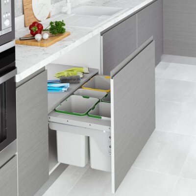 Starax 90cm 16+16+12+12+12+1Lt Kapağa Monte Çöp Kovası Frenli Gri Renk 5 Kovalı (S-2388-G) - Starax