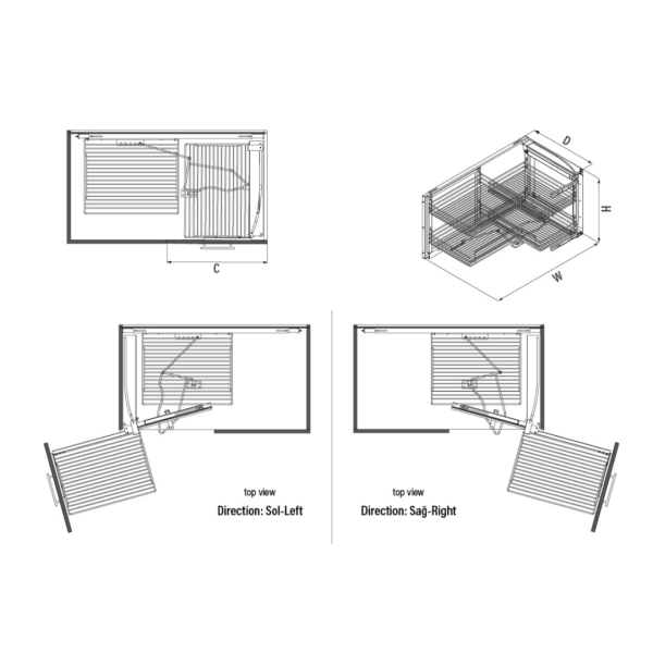 Starax Kapağa Monte Kör Köşe Mekanizması Sağ Frenli Krom 45cm (S-3002-C) - 4