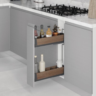 Starax Unique Wood-Antrasit Gizli Raylı 15cm Çift Açılım Sağ Deterjanlık (S-2661-UW-A) - 1