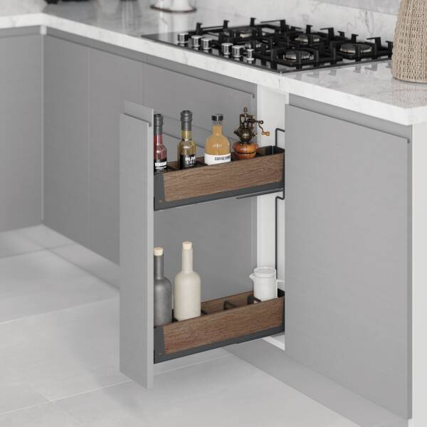 Starax Unique Wood-Antrasit Gizli Raylı 15cm Çift Açılım Sağ Deterjanlık (S-2661-UW-A) - 1
