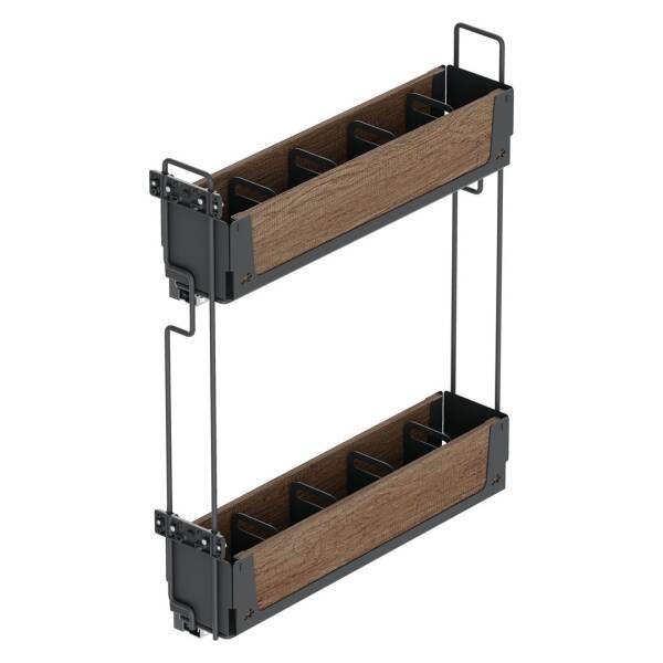Starax Unique Wood-Antrasit Gizli Raylı 15cm Çift Açılım Sağ Deterjanlık (S-2661-UW-A) - 2