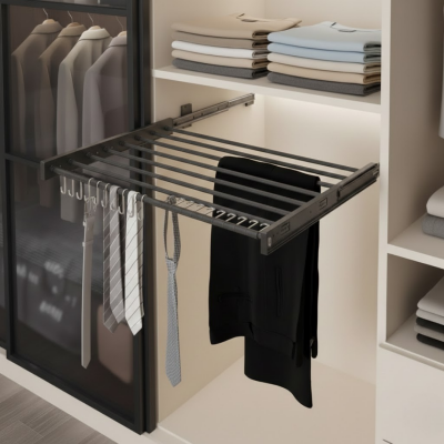 Starax Plastik Kapaklı Teleskopik Raylı Pantolonluk Antrasit Modül 45cm (S-6302-A) - Starax