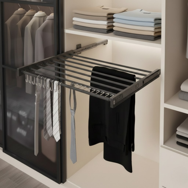 Starax Plastik Kapaklı Teleskopik Raylı Pantolonluk Antrasit Modül 45cm (S-6302-A) - 1