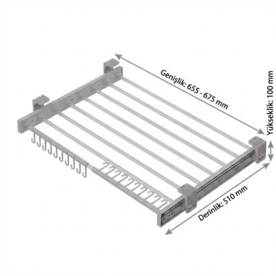 Starax Plastik Kapaklı Teleskopik Raylı Pantolonluk Gri Modül 70cm (S-6306-G) - Starax (1)