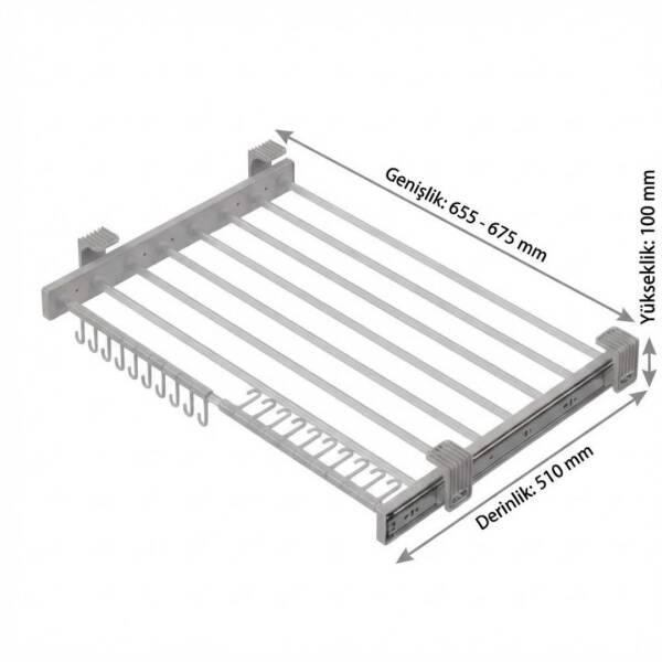 Starax Plastik Kapaklı Teleskopik Raylı Pantolonluk Gri Modül 70cm (S-6306-G) - 2