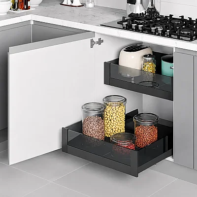 Starax Premium Bağımsız Çift Açılım Gizli Raylı Çekmece Antrasit Modül 45cm (S-2333-P-A) - 1