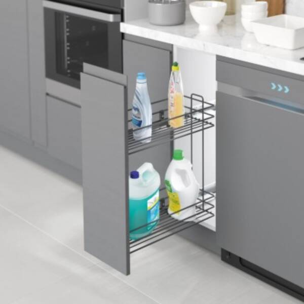 Starax 2446 Gizli Raylı Çift Açılım Sağ Şişelik Deterjanlık Tel Sepet Modül 25cm Antrasit (S-2446-A) - 1