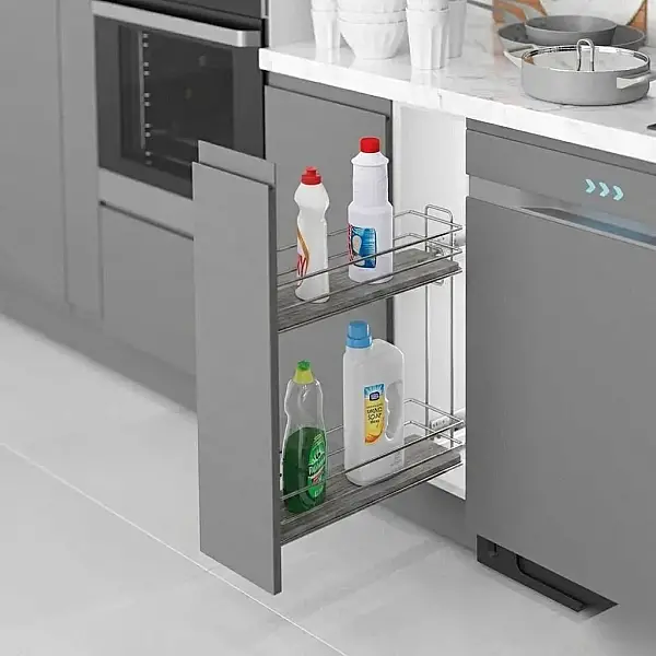 Starax Gizli Raylı Sağ Deterjanlık Çift Açılım Frenli Ahşap Tablalı Krom Modül 20cm (S-2492-C) - 1