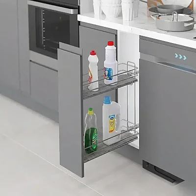 Starax Gizli Raylı Sol Deterjanlık Çift Açılım Frenli Ahşap Tablalı Krom Modül 25cm (S-2493-C) - 1
