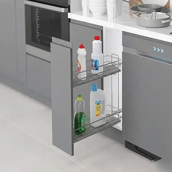 Starax Gizli Raylı Sol Deterjanlık Çift Açılım Frenli Ahşap Tablalı Krom Modül 25cm (S-2493-C) - 1