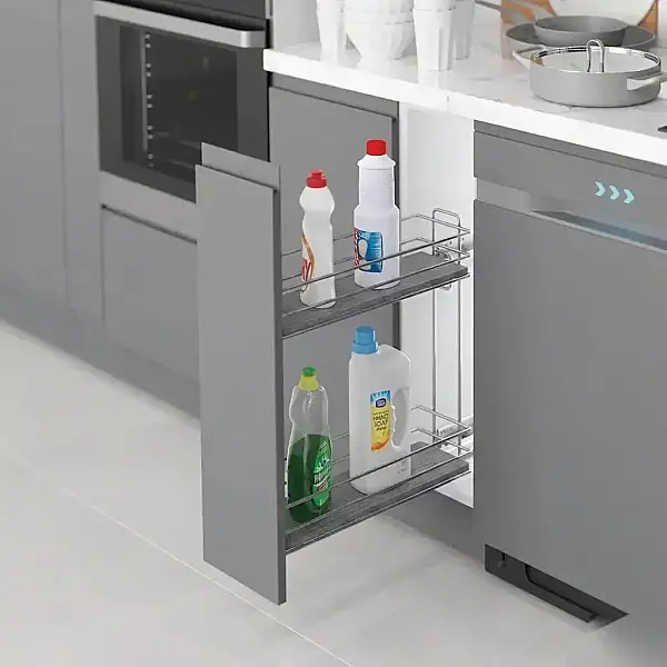 Starax Gizli Raylı Sol Deterjanlık Çift Açılım Frenli Ahşap Tablalı Krom Modül 25cm (S-2495-C) - 1