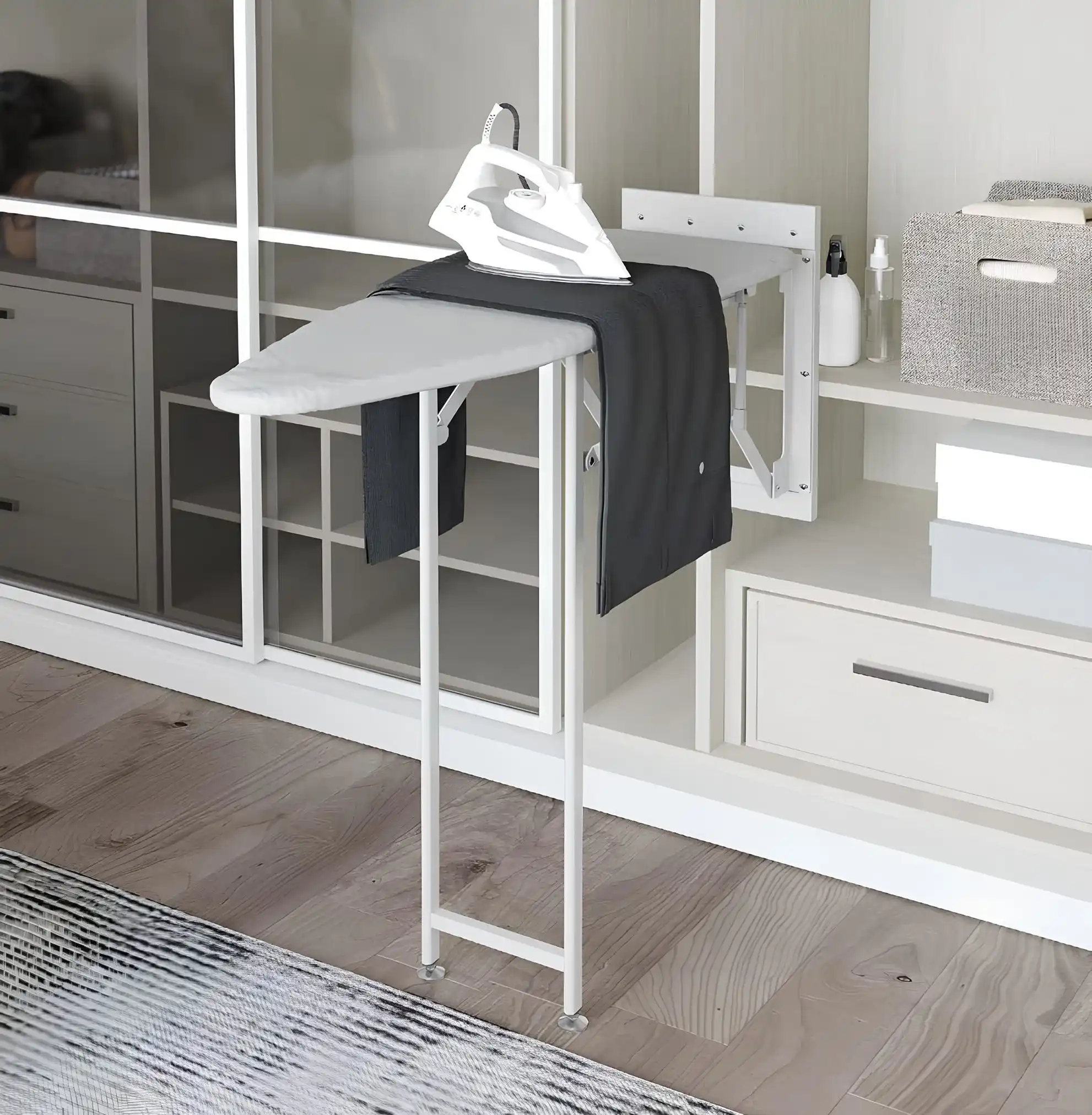 Starax Ayak Destekli Dolap içi Ütü Masası Beyaz Modül 20cm (S-6611-W) - Starax