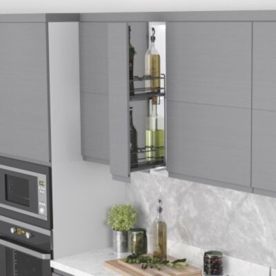 Starax 15cm Sağ Çift Açılım Gizli Raylı Ahşap Tabanlı Mini Şişelik Antrasit Renk (S-2910-A) - 1