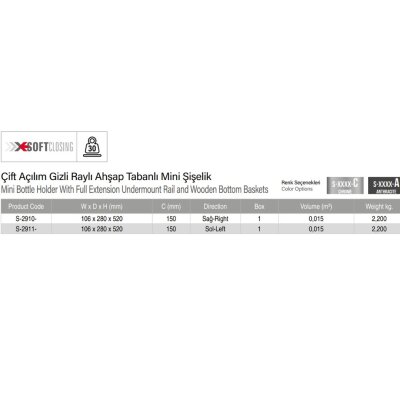 Starax 15cm Sağ Çift Açılım Gizli Raylı Ahşap Tabanlı Mini Şişelik Antrasit Renk (S-2910-A) - 4