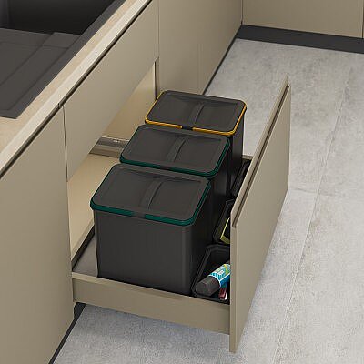 Starax 2551 80cm Çekmece İçi Manuel Çöp Kovası 36+3 Litre Antrasit 3 Kovalı Modül 80cm (S-2551-A) - Starax