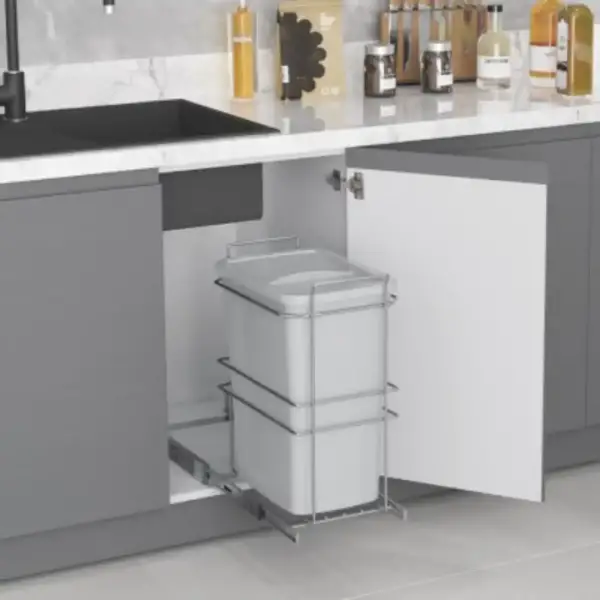 Starax 2590 Bağımsız Teleskopik Raylı Zemin Bağlantılı Çöp Kovası 35 Lt Frenli Gri Modül 30cm (S-2590-G) - 1