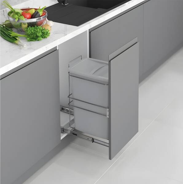 Starax 2590 Bağımsız Teleskopik Raylı Zemin Bağlantılı Çöp Kovası 35 Lt Frenli Gri Modül 30cm (S-2590-G) - 1