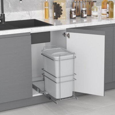 Starax 2590 Bağımsız Teleskopik Raylı Zemin Bağlantılı Çöp Kovası 35 Lt Frenli Gri Modül 30cm (S-2590-G) - Starax