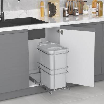 Starax 2590 Bağımsız Teleskopik Raylı Zemin Bağlantılı Çöp Kovası 35 Lt Frenli Gri Modül 30cm (S-2590-G) - 1