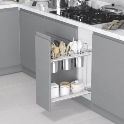 Starax 25cm Gizli Raylı Ahşap Tablalı Kepçelik Frenli Krom Sağ Modül Krom Renk (S-2652-C) - 1