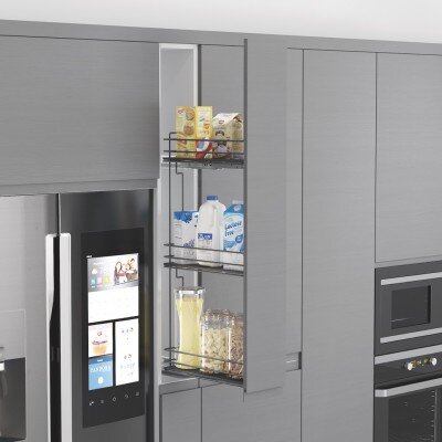 Starax 2916 Çift Aç. Gizli Raylı 3 Sepet Ahşap Tabanlı Şişelik Sağ 150mm Antrasit (S-2916-A) - 1