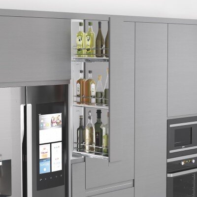 Starax 2916 Çift Aç. Gizli Raylı 3 Sepet Ahşap Tabanlı Şişelik Sağ 150mm Krom (S-2916-C) - 1
