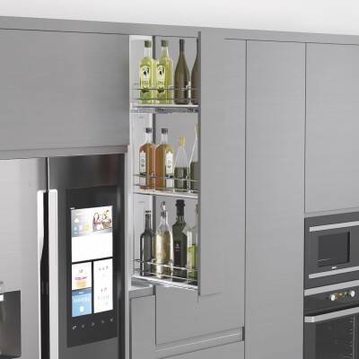 Starax 2916 Çift Aç. Gizli Raylı 3 Sepet Ahşap Tabanlı Şişelik Sağ 150mm Krom (S-2916-C) - 1