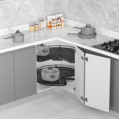 Starax 3/4 Borusuz Ahşap Tablalı Döner Sepet Takımı Antrasit Renk (S-3051-A) - 1