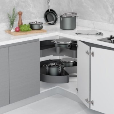 Starax 3/4 Borusuz Kaymaz Ahşap Tablalı Döner Sepet Takımı Unique - 75 cm-Antrasit(S-3052-UB-A) - Starax