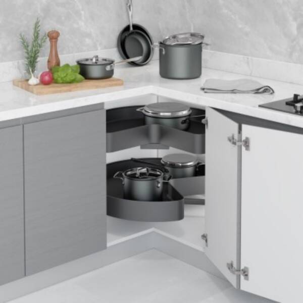 Starax 3/4 Borusuz Kaymaz Ahşap Tablalı Döner Sepet Takımı Unique - 75 cm-Antrasit(S-3052-UB-A) - 1