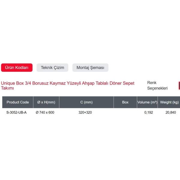 Starax 3/4 Borusuz Kaymaz Ahşap Tablalı Döner Sepet Takımı Unique - 75 cm-Antrasit(S-3052-UB-A) - 3