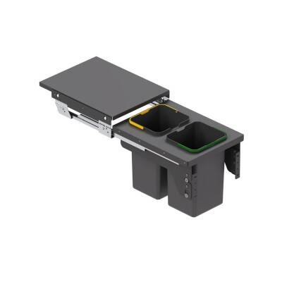 Starax 40cm 12+12Lt Kapağa Monte Çöp Kovası Frenli Antrasit Renk 2 Kovalı (S-2381-A) - 2