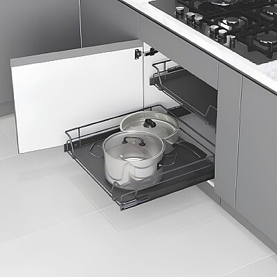 Starax 40cm Ahşap Tablalı Bağımsız Teleskopik Raylı Çekmece Antrasit Renk (S-2308-A) - Starax