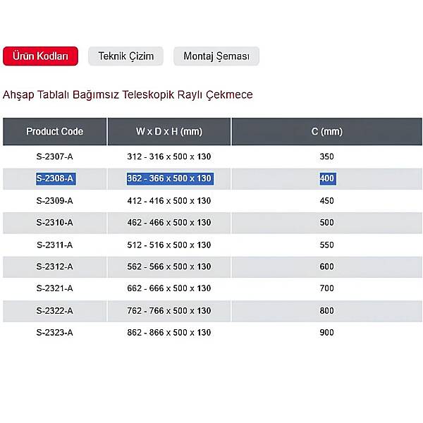 Starax 40cm Ahşap Tablalı Bağımsız Teleskopik Raylı Çekmece Antrasit Renk (S-2308-A) - 3
