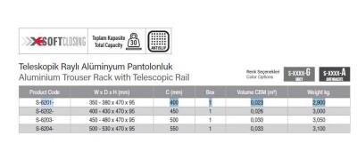 Starax 40cm Teleskopik Raylı Alüminyum Pantolonluk Antrasit Renk (S-6201-A) - 4