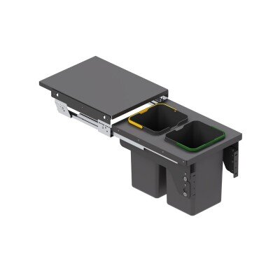 Starax 45cm 12+12lt Kapağa Monte Çöp Kovası Frenli Antrasit Renk 2 Kovalı (S-2382-A) - Starax (1)