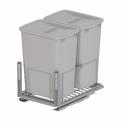Starax 45cm Kapak Modül Zemin Bağlantılı Gizli Raylı Çöp Kovası 35+35 Litre Gri (S-2594-G) - Starax (1)