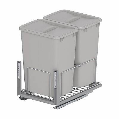 Starax 45cm Kapak Modül Zemin Bağlantılı Gizli Raylı Çöp Kovası 35+35 Litre Gri (S-2594-G) - 2