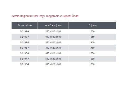 Starax 45cm Zemin Bağlantılı Tezgah Altı 2 Sepetli Ünite Krom Renk (S-2195-C) - 3